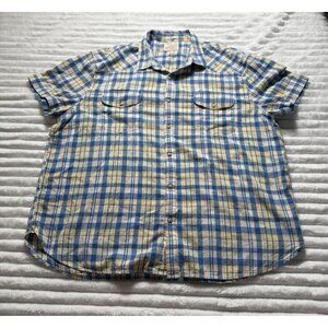 VTG Lucky Brand Genuine Western Snap Up Shirt Men's Size XXL SS Blue Plaid